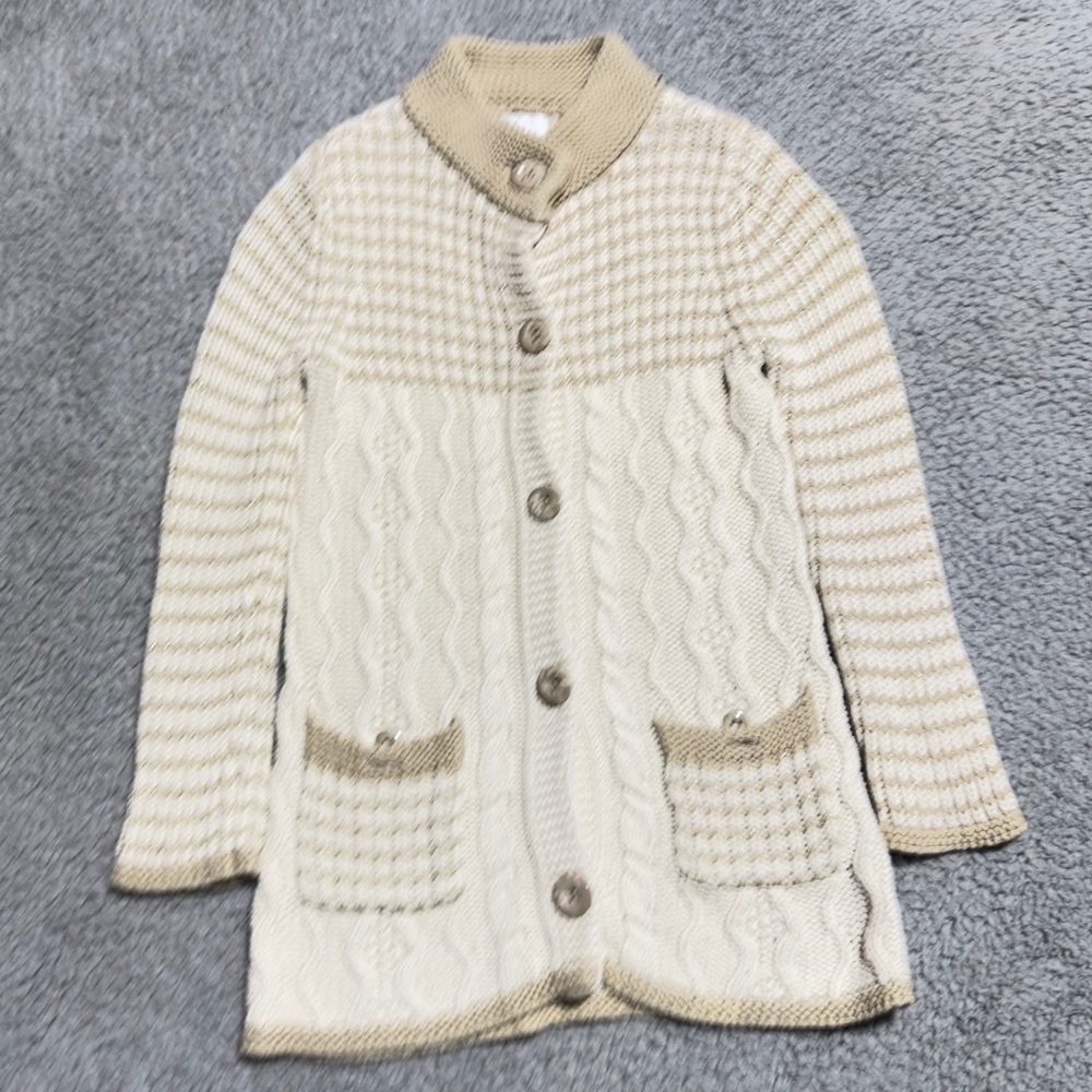 👉 Sweet Heart Girls Cream & Tan Cable Knit Button Cardigan US: 5-6 Years l